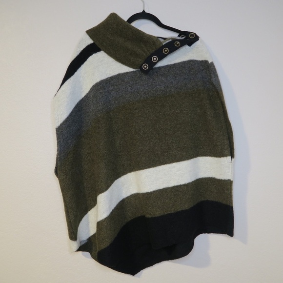 Anthropologie Tabitha Transverse Poncho Striped Wool Blend Colorblock Boho - Picture 2 of 10